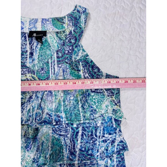 AB Studio Blue Green Paisley Floral Print Halter Vneck Ruffled Tank Top size xl - Picture 3 of 7